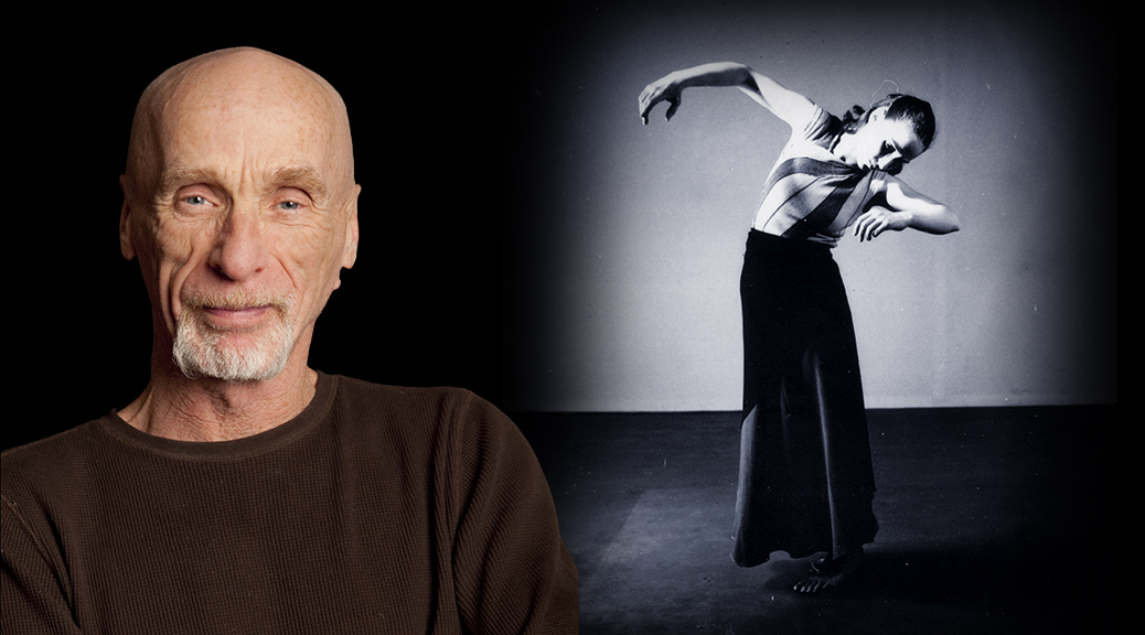 Headshot of Jim May with a photograph of Anna Sokolow dancing in the background.