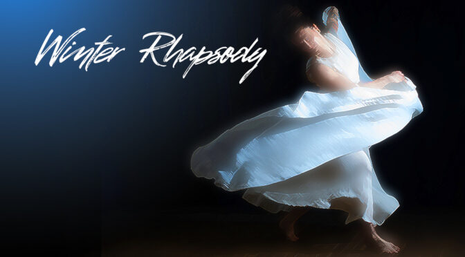 Title Winter Rhapsody with a blurred image of a dancer spinning